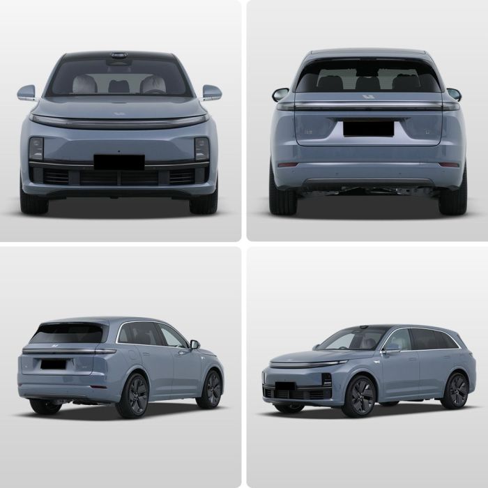 Four views (front, rear, side - rear, side - front) of a light blue SUV.