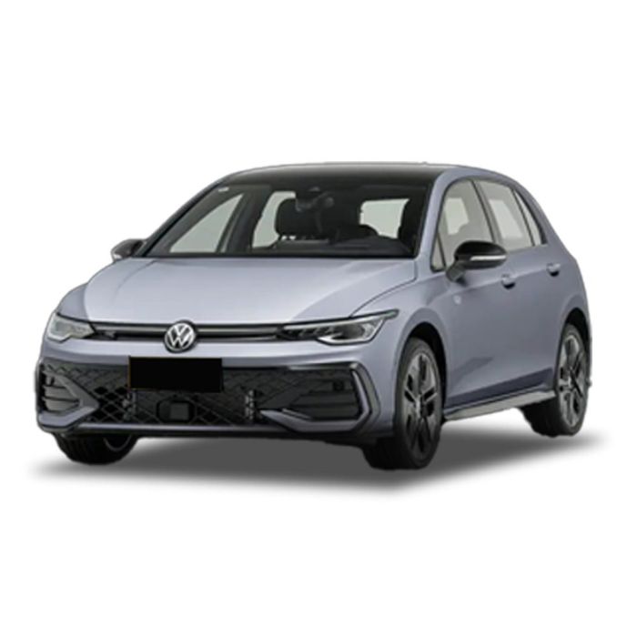 A light gray Volkswagen hatchback with a sleek design.