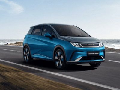 BYD Dolphin EV: Sleek blue hatchback cruising coastal roads, blending eco-power with dynamic city driving.