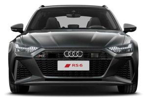 Front view of the Audi RS 6, showcasing its aggressive grille and distinctive headlights.