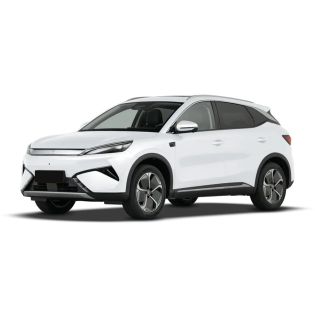 A white BYD Yuan Plus electric SUV.