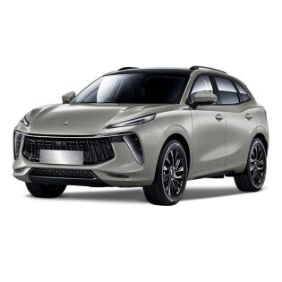A light gray SUV with a black roof, featuring a striking grille and sleek LED headlights, displayed against a plain white background to emphasize its modern and dynamic design.
