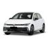 A white Volkswagen hatchback with a sleek design.
