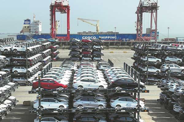 Cars waiting to be loaded onto ships for sea transport at the port