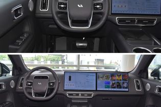 Two images showing the interior of a Li Auto car, including the steering wheel and central screens.
