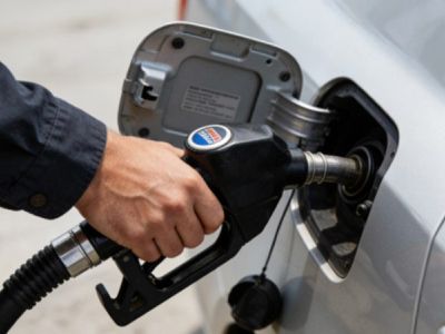 A gas station attendant is filling up a car