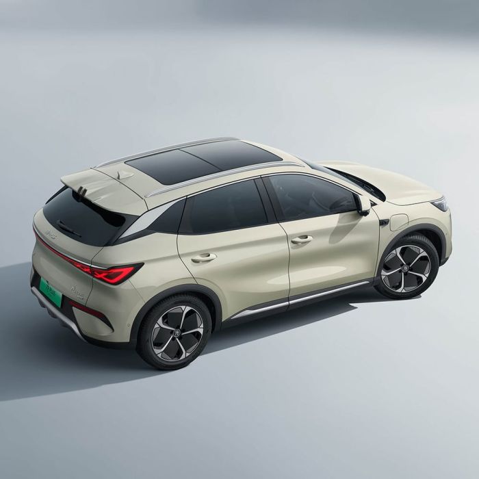 Top view of a light - colored BYD Yuan Plus electric SUV.