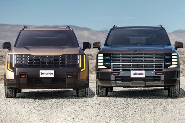 2027 Kia Telluride vs. Hyundai Palisade (front view)