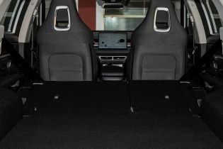 Trunk space of a car with seats folded down.