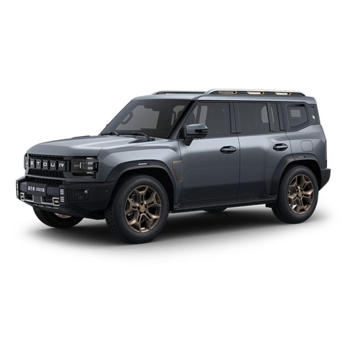 A gray off - road SUV with bronze - colored wheels.