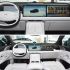 Two views of the interior of a Xpeng car, showcasing the dashboard with dual screens, steering wheel, and center console.