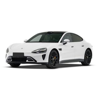 A white sports car with a sleek design.