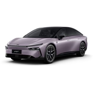 A lavender Xpeng P7+ electric car.