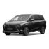 A black MPV with a bold front grille and panoramic sunroof is showcased against a plain background, highlighting its modern and spacious design.