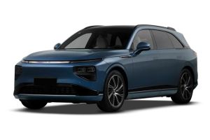 A blue Xpeng electric SUV with a sleek, modern design.