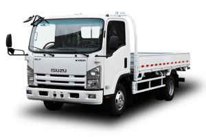 White Isuzu KV100 light - duty truck with an open cargo bed.