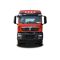 Front view of a red SINOTRUK HOWO truck, isolated on a white background.