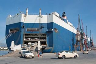 Cars arriving at port by sea
