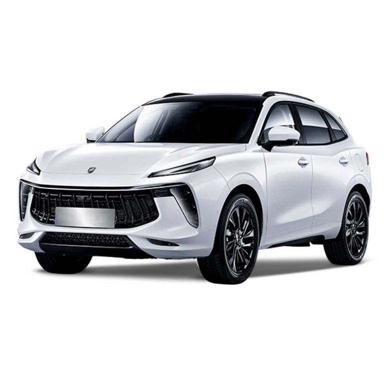 A white Forthing T5 EVO SUV with a black roof, featuring a bold grille and sleek LED headlights, presented against a plain white background to highlight its modern and dynamic design.