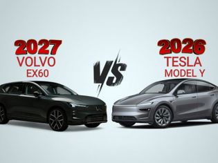 Head-to-head comparison of new Volvo EX60 and Tesla Model Y EV crossovers