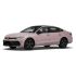 A stylish pink Volkswagen sedan with black wheels and a modern design.