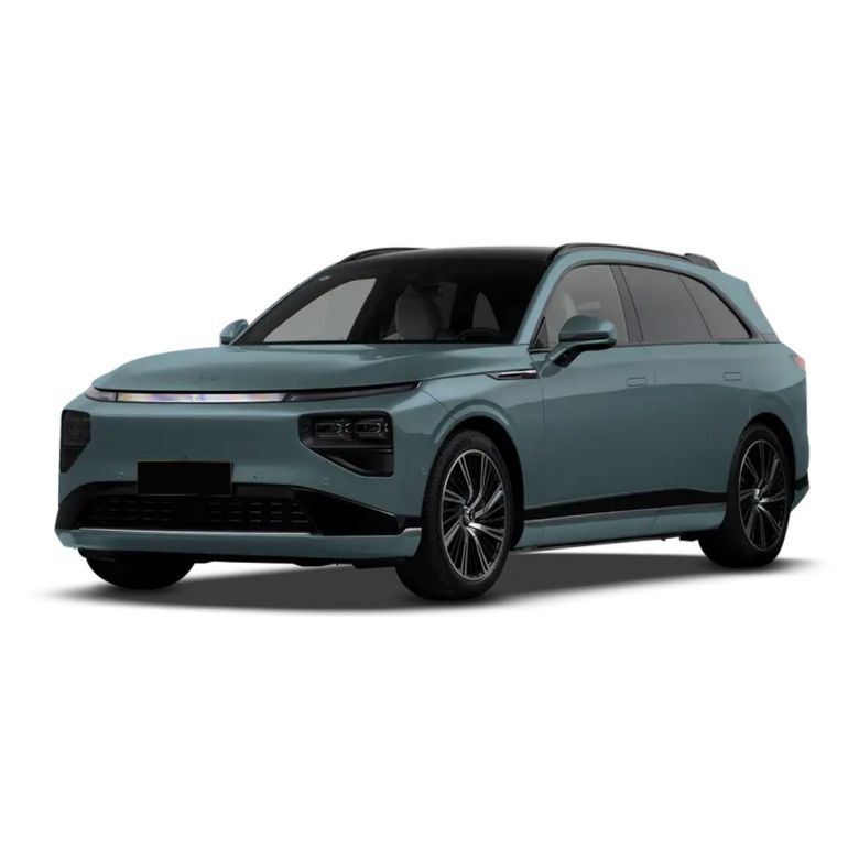 A light blue Xpeng electric SUV with a sleek, modern design.