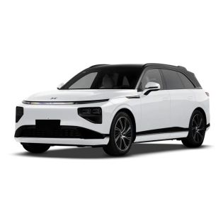 A white Xpeng electric SUV with a sleek, modern design.