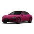 A bright pink xiaomi SU7 with a sleek design.