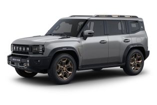 A silver off - road SUV with bronze - colored wheels.