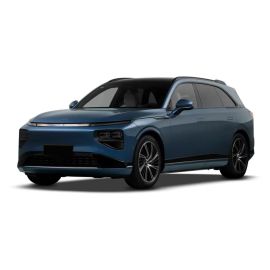 A blue Xpeng electric SUV with a sleek, modern design.