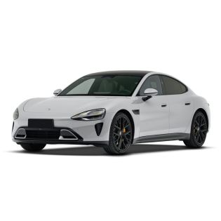 White electric sedan with a sleek design.