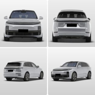 Four views (front, rear, side - rear, side - front) of a white SUV.