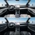 Two interior views of a Geely car with large central screens.