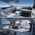A collage showcasing a car's interior: a modern driver's area with a digital display and a spacious rear with storage, highlighting comfort and versatility.