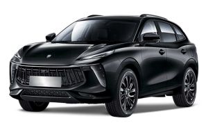 A black SUV with a bold grille and sleek LED headlights, presented against a plain white background to highlight its modern and dynamic design.