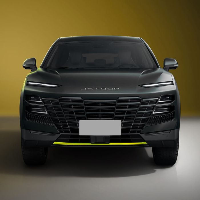 Front view of a dark - colored Jetour car.