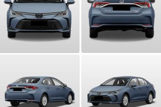 Four views (front, rear, side - rear, side - front) of a blue corolla 2024