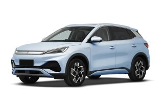 A light blue BYD Yuan Plus electric SUV.