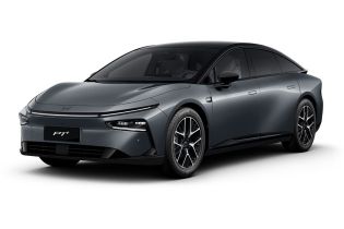 A dark gray Xpeng P7+ electric car.