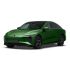 A green electric sedan with a sleek, modern design, featuring a black roof, distinctive headlights, and black alloy wheels, presented against a plain white background.