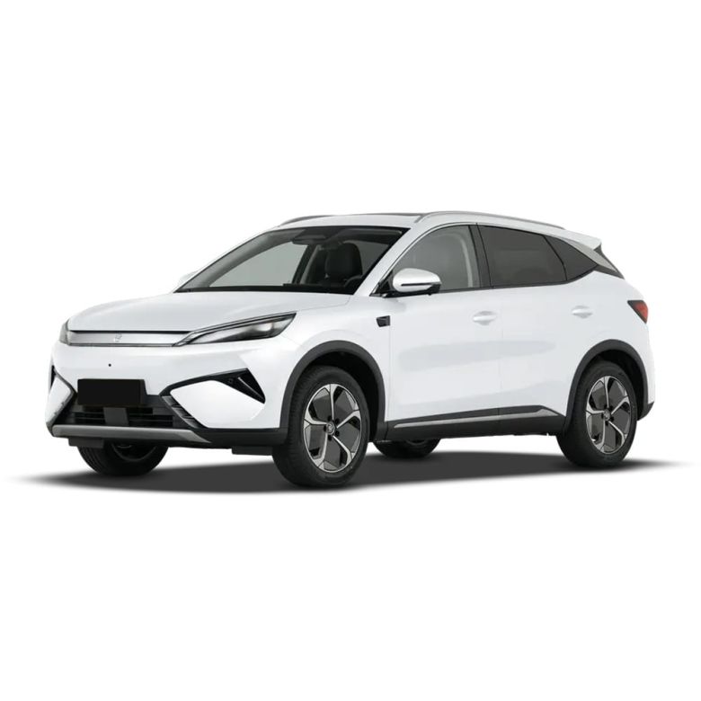 A white BYD Yuan Plus electric SUV.