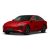 A red electric sedan with a sleek, modern design, featuring a black roof, distinctive headlights, and black alloy wheels, presented against a plain white background.