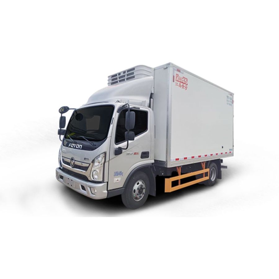 A silver Foton refrigerated truck with a white cargo box.