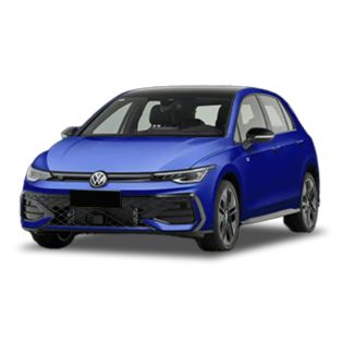 A blue Volkswagen hatchback with a sleek design.