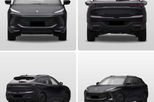A collage of a black SUV's multiple angles—front, rear, and two side views—showcasing its sleek design, bold grille, and dynamic silhouette against a plain gray background.