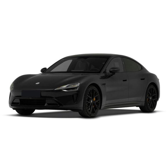 Black electric sedan with a sporty design.