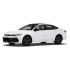A sleek white Volkswagen sedan with black wheels and a modern design.