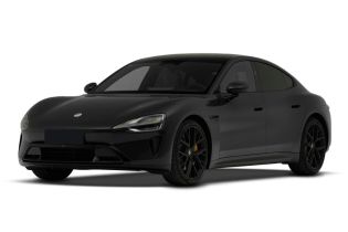 Black electric sedan with a sporty design.