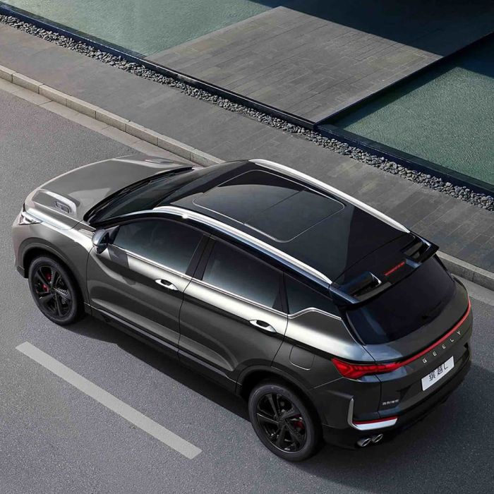 Top view of Geely BinYue L SUV on the road.