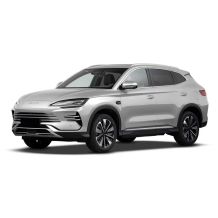 A silver BYD SUV with a sleek front grille, modern headlights, and stylish alloy wheels, showcasing its elegant and dynamic exterior design.